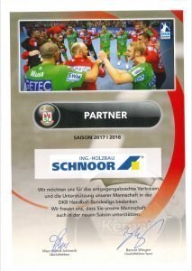 Erfolgreiche Partnerschaft: Sponsoring-Urkunde vom SC Magdeburg für SCHNOOR.
